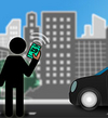 Zu sehen ist eine Grafik in der ein Mensch mit seinem Handy ein Fahrzeug ruft